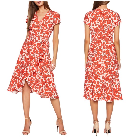 Bardot Dresses & Skirts - NWOT Bardot Fiesta Red and White Floral Midi Faux Wrap Dress, XL